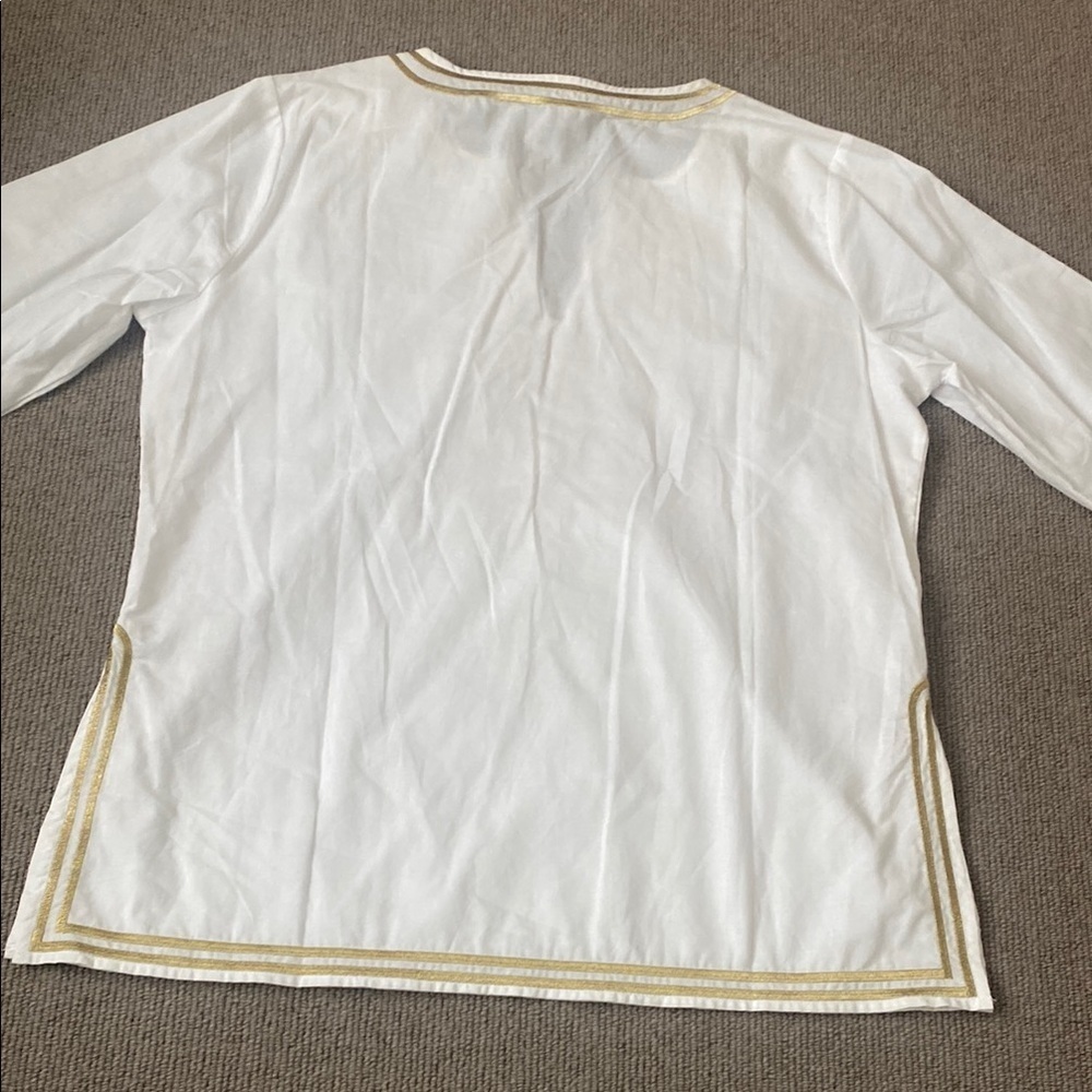 Gretchen Scott White and Gold Embroidered Women's TunicTop sz L NWOT - Picture 8 of 9